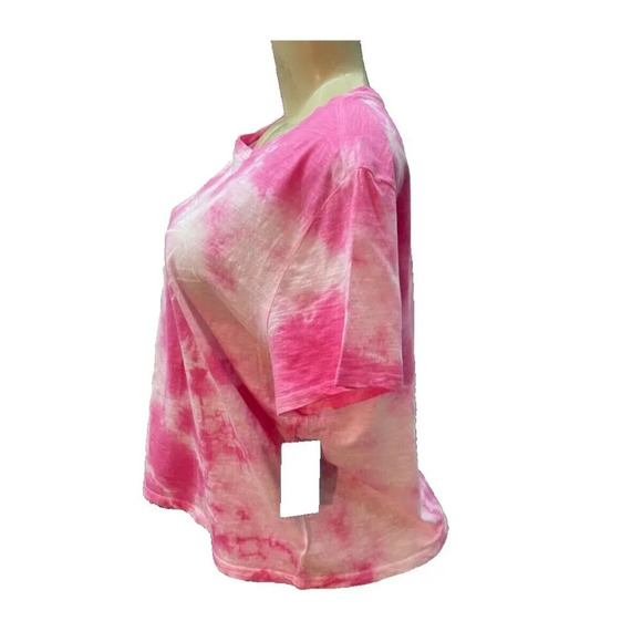 Lucky Brand L Pink Tie-Dye Logo Name Graphic Cotton Short Sleeve Crop Tee - Picture 5 of 6